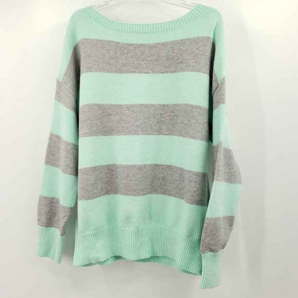 Vine & Love Striped Sweater Women's M Mint Green Gray Oversize Cozy Academia - Picture 1 of 7